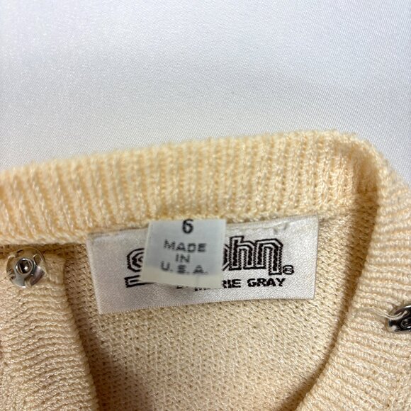 Vintage St. John Marie Gray Womens Button Sweater Ivory Sz 6 Made in USA Classic - Picture 2 of 7